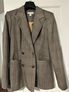 Topshop Brown Plaid Double Breasted Blazer